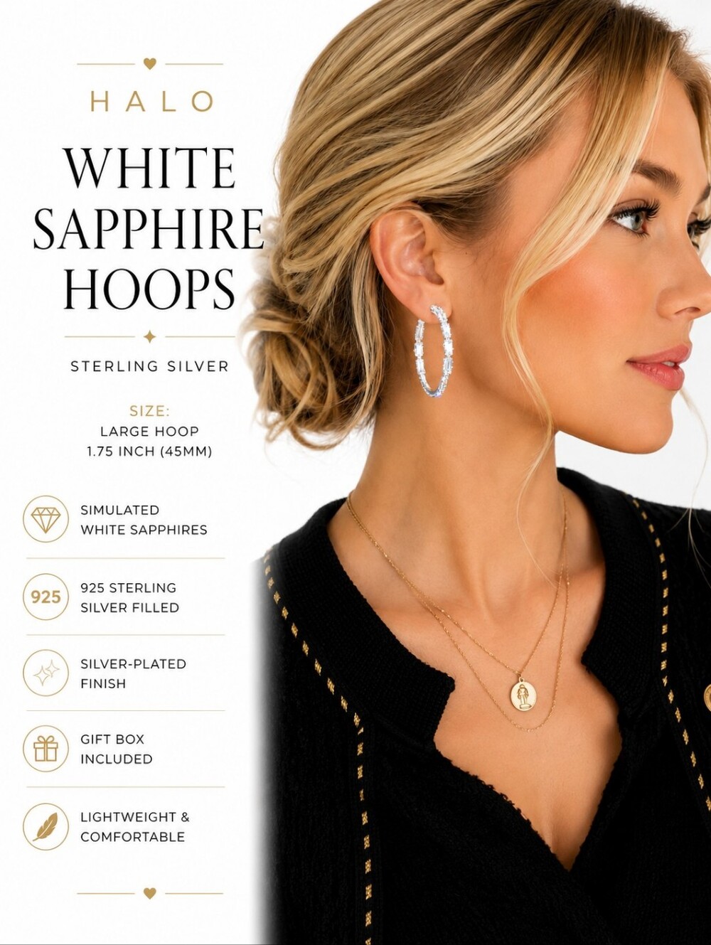 Halo White Sapphire Sterling Silver Hoop Earrings